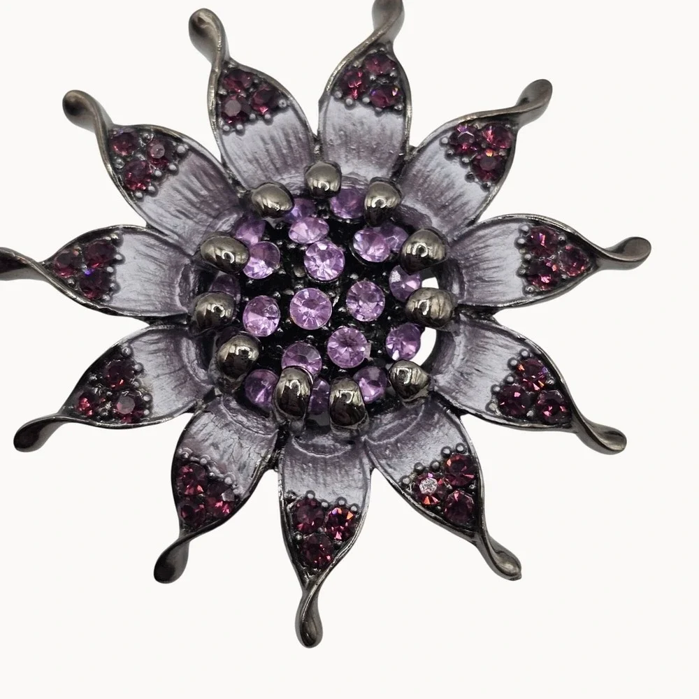 Rhinestone Floral Butterfly Brooch Pin Set 3pc Purple Pink Gunmetal‎ Whimsigoth